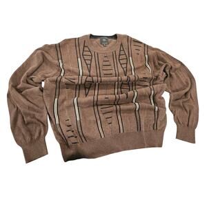 Vintage 90s FX Fusion Sweater Mens XL Brown Abstract Cotton Blend Knit